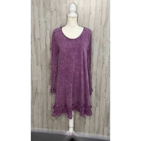 Altar'd State Women's Medium Purple Long‎ Sleeve Ruffle A-Line Dress - Picture 2 of 7